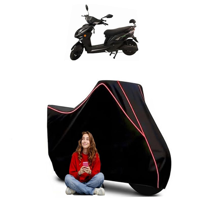 Image of JGen Nxt Scooty Bike Cover Water Resistant Outdoor Use Universal Fit Scooters Motorcycles Heavy Duty UV Protection Dust Rain Scratch Resistant Elastic Bottom Black Blue Piping
