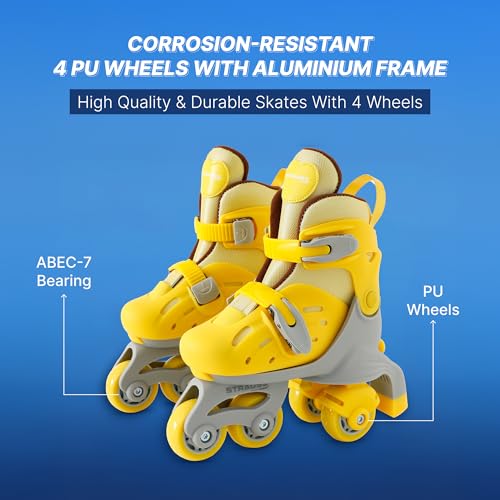 Image of Strauss Convertible (Inline /Roller) Skates | Size S adjustable 17-21.5 cm | LED Light Wheels | Skates for Boys & Girls | No tools required | Detachable Liner for Cleaning | With Brakes | EU 31-34 Size