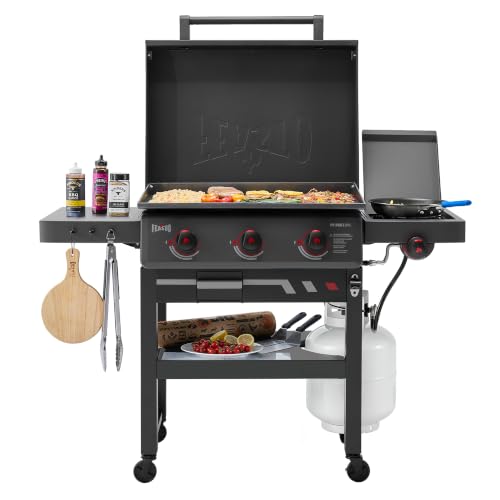 Image of Feasto 28-Inch 3 Burner Propane Flat Top Grill with Hood and Side Burner