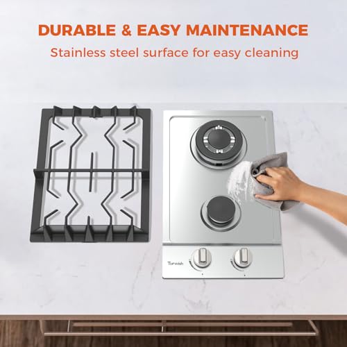 Image of TOPWISH 12 Inch Gas Cooktop, Gas Stove Top with 2 High Efficiency Propane Burner NG /LPG Convertible Stainless Steel Built-in Propane Stovetop with Thermocouple Protection for Apartments, Rvs