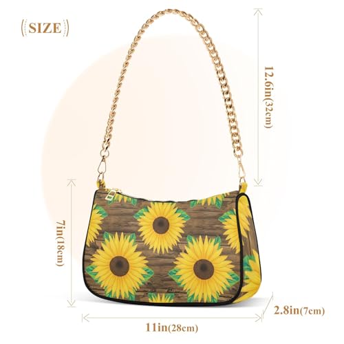 Vibrant Sunflowers Wooden Casual Purse Hobo Women Tote Handbags Colorful Aesthetic Shoulder Bag Zipper Closure3