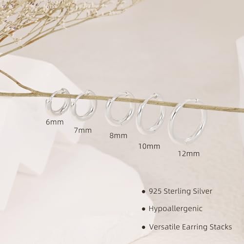 Sterling Silver Hoop Earrings, Hypoallergenic Earrings for Women Men 14k Real Gold Plated Small Huggie Hoop Earrings Stack Set for Multiple Piercing Lightweight Cartilage Helix Conch Hoop3