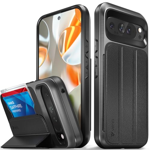 VENA vCommute for Google Pixel 9 Pro XL (2024) Wallet Case [Military Grade Drop Protection] Flip Leather Cover Slot Card Holder with Kickstand - Black