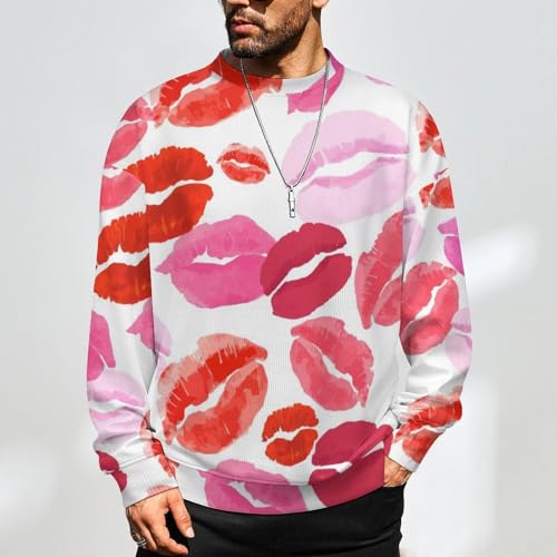 Mens Red Hearts and Lipstick Crewneck Sweater Mens Crew Neck Sweaters Long Sleeve Funny Men's Pullover2