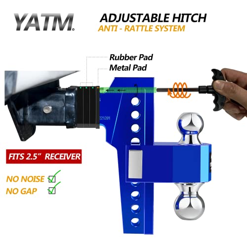 Yatm Hitch Fits 2.5 Inch Receiver,8" Drop/Rise,Aluminum Drop Hitch,Adjustable Trailer Hitch Replaceable Tri Balls (1-7/8", 2", 2-5/16") Mount,Tow Hitch,Gtw 18,500 Lbs Blue- Ultra Quiet Y-542508 #TOP1