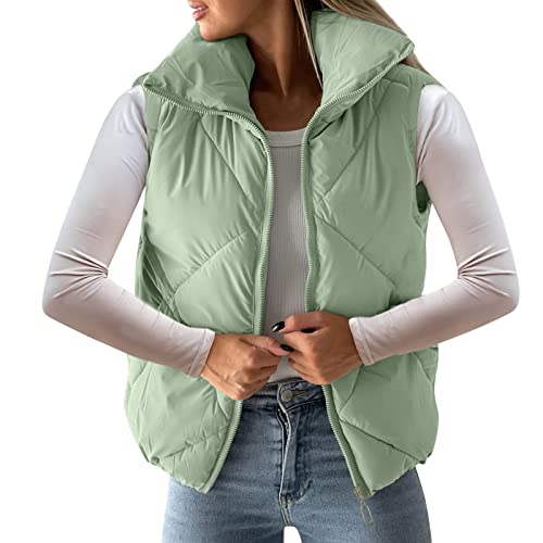 Pufferly Jackets for Women Quilted Women's Pockets Full Zip Long Sleeve Quilted Jacket Short Vest Coats Removable