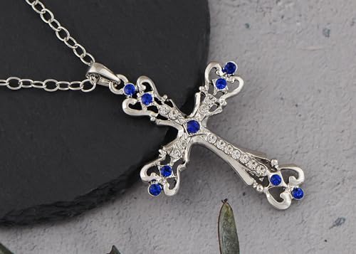 Image of Alilang Womens Black Silver Clear Crystal Rhinestones Celtic Holy Cross Pendant Necklace