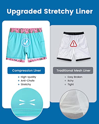 Maamgic Mens Swim Trunks With Compression Liner 5 Inch Stretch Beach Shorts Quick Dry With Zipper Pockets No-Chafing Board Shorts Pink-Palm Pineapple L thumb #2