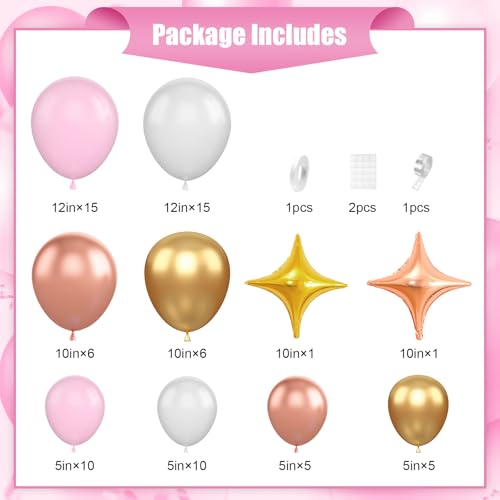 Image of Pink White Balloon Arch Kit, Pink Gold Garland with Rose Gold Star Balloons | for Birthday Baby Shower Bridal Shower Wedding Engagement Anniversary Princess Party Backdrop Decor