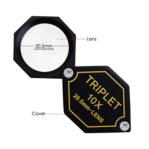 10X Magnifier Jewelry Loupe 20.5Mm Triplet Lens Optical Glass Pocket Gem Magnifying Tool For Jeweler, Stamp Philatelist, Coin Numismatic, Achromatic Black Hexagonal Design Kit Set #TOP3