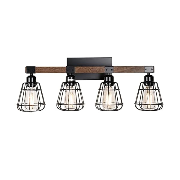 TELAFLY Bathroom Vanity Light Fixture,Rustic 4-Light Wood Wall Light,Industrial Bathroom Lighting Fixture Over Mirror,Modern Matte Black Metal Cage Wall Sconce for Hallway,Kitchen,Bedroom TELAFLY Bathroom Vanity Light Fixture,Rustic 4-Light Wood Wall Light,Industrial Bathroom Lighting Fixture Over Mirror,Modern Matte Black Metal Cage Wall Sconce for Hallway,Kitchen,Bedroom