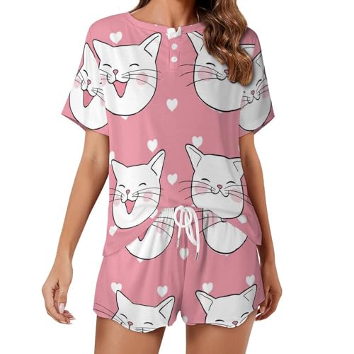 Pyjama chat rose vêtement de nuit femme idée cadeau idéale pour l'été