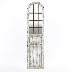 Mid Century Marvel Distressed White Wood Arched Mirror Window and Door Decor with Rustic Wood Highlights Indoor Home Decor Floor Length Wall Mirror