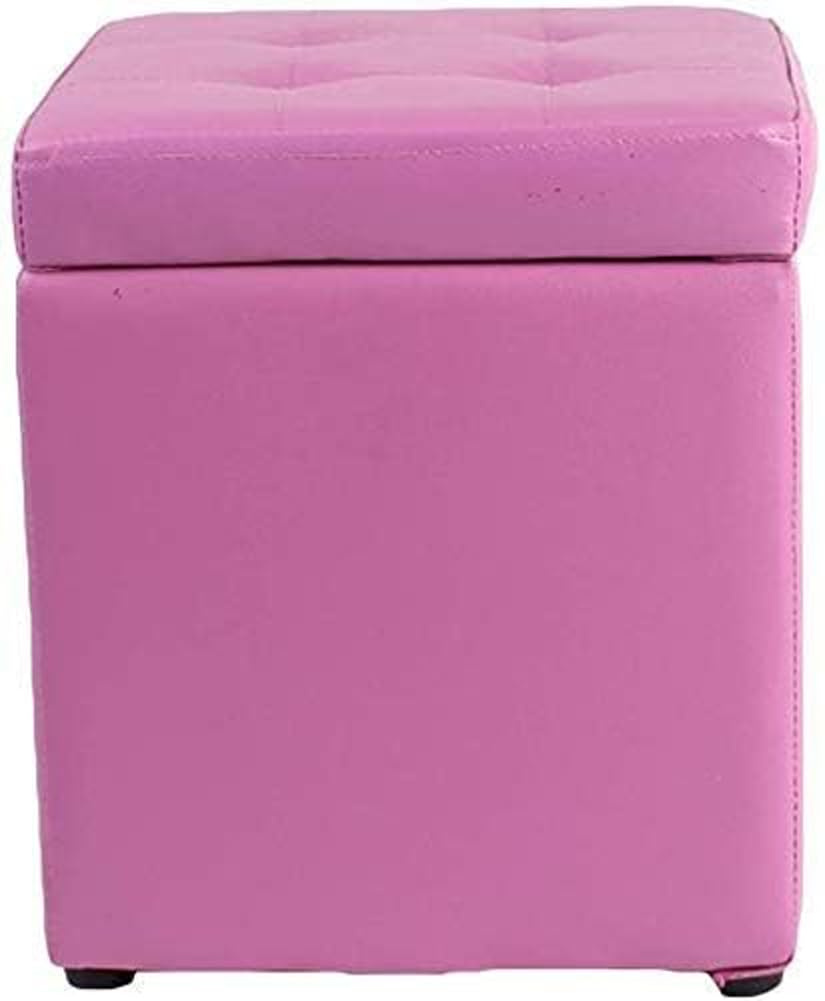 Square Ottoman Storage 12x12x14inch Small Cube Foot Rest Stool with Hinged Lid,Faux Leather Padded Seat Waterproof Toy Box for Living Room Bedroom (Purple)