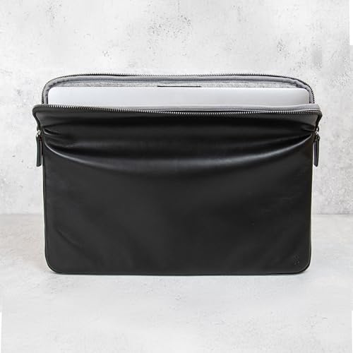 Funda de piel auténtica de 14 para MacBook con forro de lana negra 4