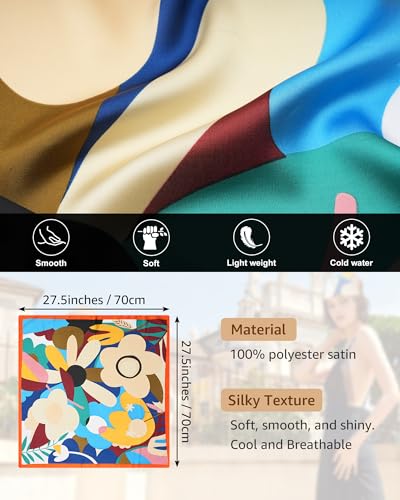 CHLINS 4 PCS 27.5 Inches Satin Head Scarf Silk Scarf for Women Lightweight Hair Bandanas Head Scarves Neck Scarf Hair Wrap2