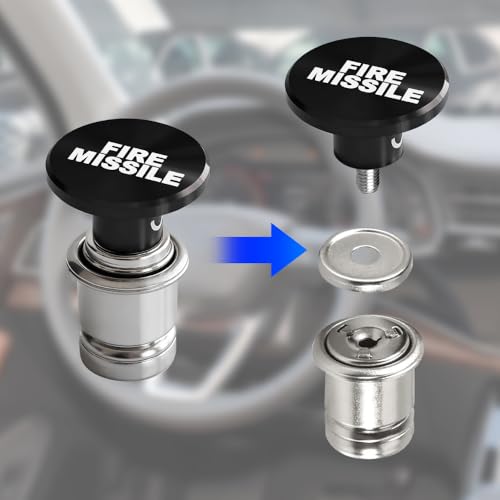 Image of Fire Missiles Button Car Cigarette Lighter Plug, Car Cigarette Lighter Replacement, Aluminum Alloy Push Button Lighter Plug, Standard 12V Fast Heating Power Socket for Auto