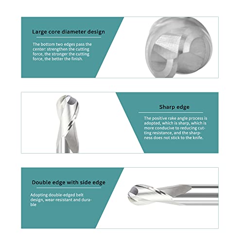 Image of XJL 3 Pcs Carbide Ball Nose End Mill R Angle CNC End Mills Machine Milling Cutter Spiral Mills Tool for Aluminium 2 Flute HRC 55