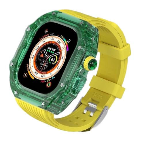 GANYUU Kit de modificación de caja de reloj transparente Glacier, para Apple Watch Ultra 8, 7, 6, 5, 4, SE, 49 mm, 45 mm, 44 mm, correa de goma deportiva, 49MM, Ágata
