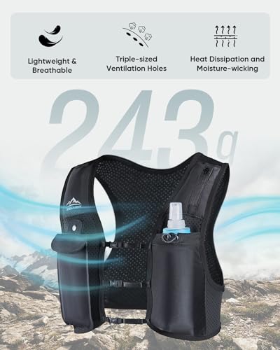 Image of Zelvot Running Vest for Women Men, Adjustable Running Phone Holder Vest, US Patent, Running Hydration Vest with 500ml Soft Flask, Reflective Running Backpack for Hiking