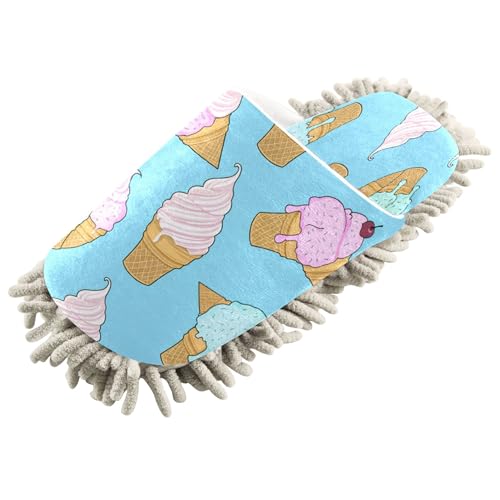 Kigai Ice Cream Cones Mop Slippers for Floor Cleaning, Slippers for Women Men, Microfiber Floor Cleaning, L
