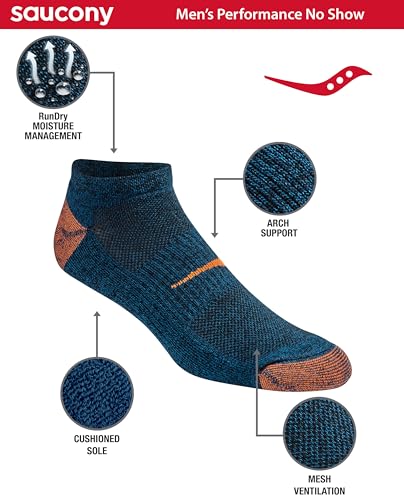 Image of Saucony Men's RunDry Mesh Ventilating Comfort Fit Performance No-Show Socks, Available in M-XXL (6, 12, 18 Pairs)