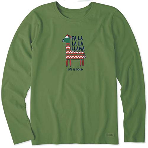 Life Is Good Women's Holiday Long Sleeve Crusher T-shirt Fa La Llama, Fresh Pine, X-Large