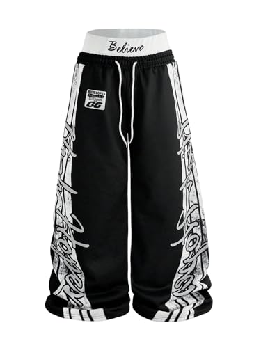 GORGLITTER Men's Double Waisted Sweatpants Y2k Baggy Sweatpants Drawstring Wide Leg Workout Grunge Pants