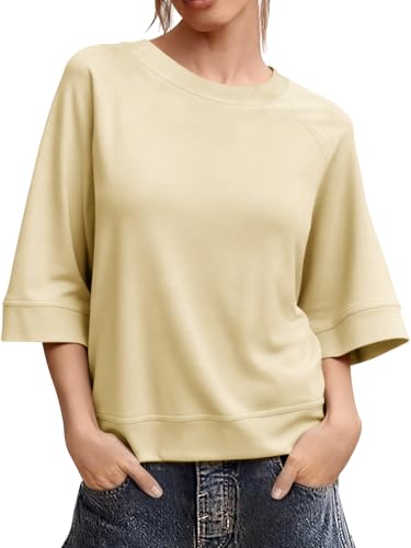 Image of Tankaneo Womens Oversized Half Sleeve T-Shirts Crew Neck Boxy Basic Tees Tops Summer Casual Loose Fit Tunic Shirts