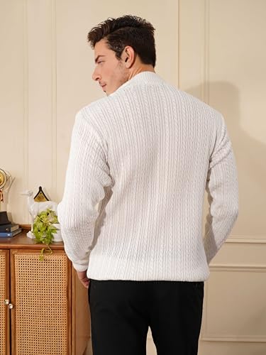 Image of Kvetoo Men's Full Sleeve High Neck Zipper Sweater| Warm Cable Knit Quarter Zip Pullover | Wool Winter Sweater for Casual & Office Wear