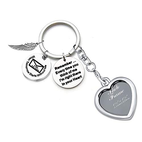 LQRI When Tomorrow Starts Without Me Memorial Picture Frame Keychain Loss of a Loved One Remembrance Gift (Silver)