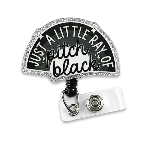 Black Rainbow Badge Reel – Just a Little Ray of Pitch Black Glitter ID Clip for Co-Worker or Spooky Season