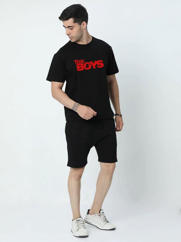 Image of Vogaan Men's T-Shirt and Shorts Set | Pyjama Set for Men | Co-ord Set | Cotton Printed Top & Shorts Night Suits Set