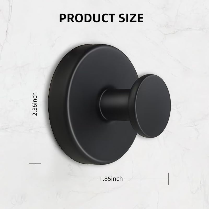 2-Pack Black Fashionable Anti-Rust Towel Hooks for The Bathroom, Tiled, Concrete, 1.85 * 2.36 inches, Metal, Silicone, Rubber
