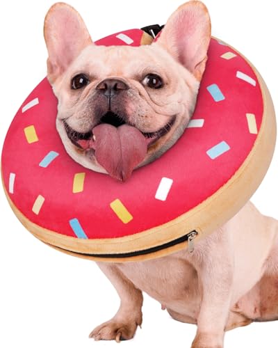 Image of Inflatable Dog Pillow Cone Collar After Surgery, Donut Soft Neck Cone for Chihuahua Pomeranian Small Dogs, etc, Recovery E Collar to Stop Licking Pink Donut