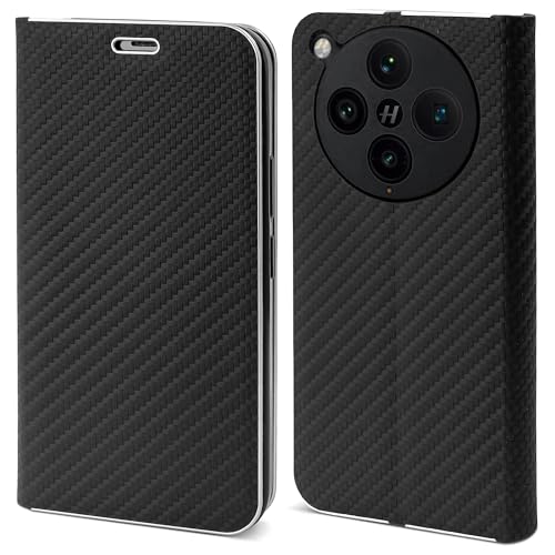 Moozy Funda para OPPO Find X8 Pro con Tapa, Fibra de Carbono - Carcasa Cartera Wallet Flip Magnético con Bordes Metalizados de Protección, Case Móvil Bumper con Tarjetero, Negro