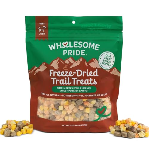 Wholesome Pride Freeze-Dried Trail Treats for Dogs Beef Liver with Vegetables Limited Ingredient Made Without Grain Training Reward or Topper 3 oz