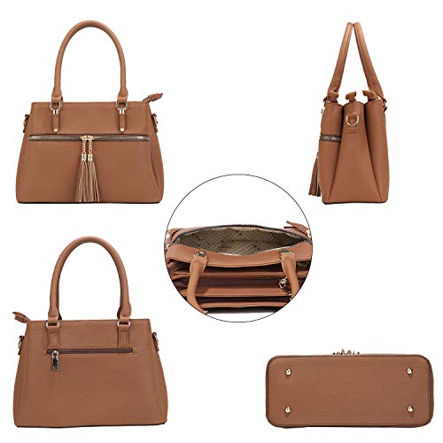 Image of KKXIU Women Satchel Bags Handle Shoulder Handbags and Purses Pockets Zipper Leather Crossbody Bags