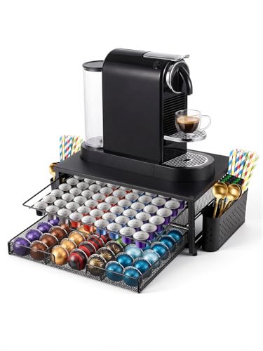 Weenkler Kapselhalter mit 2-stufiger Aufbewahrungsschublade Kaffeestation für Nespresso Kaffeekapseln & Maschinen 39 5 x 25 5 x 16 5 cm