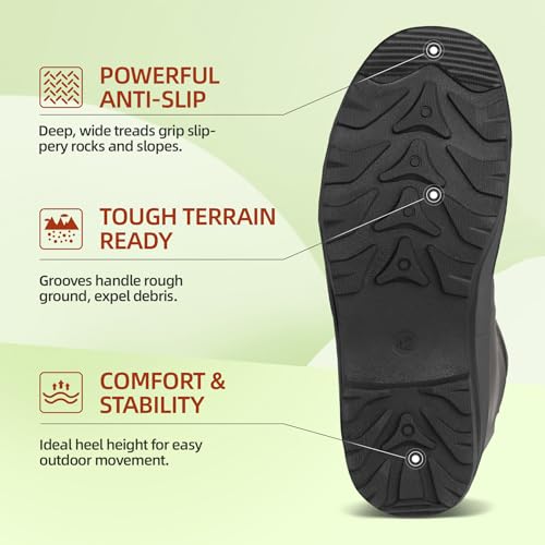 Image of Men's Natural Rubber Rain Boots - Mid Calf Waterproof Mud Boots for Gardening, Fishing & Farming, Lightweight Anti-Slip Deck Shoes, Hands-Free Removal