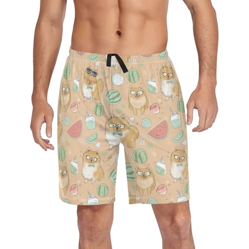 Pomeranian Watermelon Pajama Bottom Shorts for Men Soft Casual Sleep Lounge Shorts with Pockets S-XXL