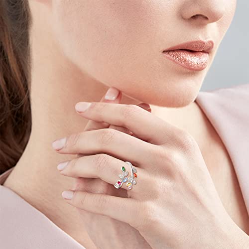 PRAYMOS 925 Sterling Silver Dainty Leaf Rings Rainbow Adjustable Open Ring for Women Cubic Zirconia Tree Jewelry Gifts for Women4