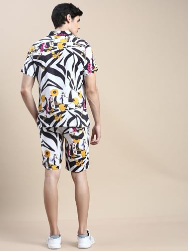 Image of SHOWOFFFF Men Printed Two-Piece Co Ords | Cuban Collar Half Sleeves Cotton Co Ords for Mens | Mid-Rise Relaxed Fit Above Knee Co Ords for Men's