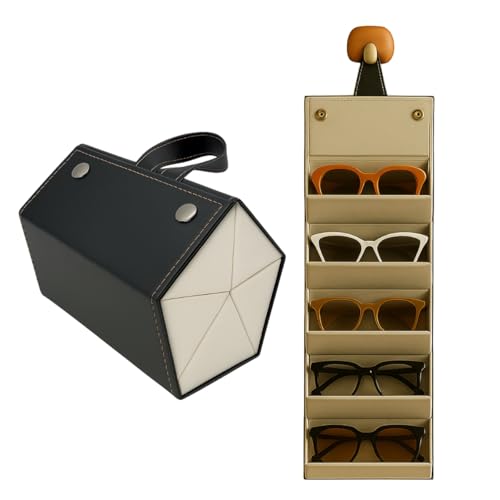 Estojo Porta Óculos de Sol Grau Dobrável 5 Divisórias Case Protetor Premium Viagem Proteção Capa Organizador Couro Sintético Costura Reforçada Pendurador Interno Macio Não Risca Clássico Anti Impacto