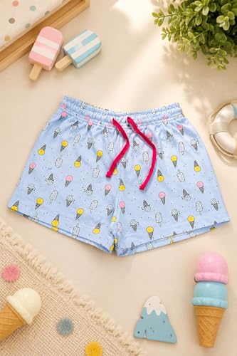 Image of BODYCARE KIDS Infant Baby Girls Cotton Antiviral Printed Shorts | Soft Breathable Elastic Waist Casual for Toddlers & Infants | Comfortable Summer Baby Bottoms for Girls