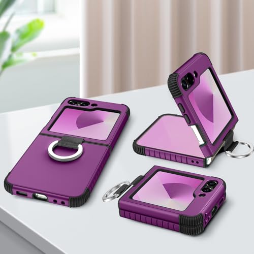 Image of BENTOBEN for Samsung Galaxy Z Flip 6 5G Case with Ring, Heavy Duty 2 in 1 Full Body Rugged Galaxy Z Flip6 Case Girls Women Boy Men Shockproof Protection Cover for Samsung Z Flip 6 6.7 inch,Deep Purple