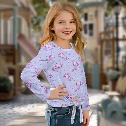 Cute Long Sleeve Shirts for Girls 5-12 Tie Front Shirts Kids Fall Clothes Crewneck Pullover4