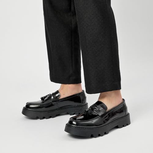 Men's Black Patent Leather Platform Loafers Slip-On Dress Shoes with Tassel, Non-Slip Lug Sole Round Toe Penny Formal Shoes for Business Work & Daily2