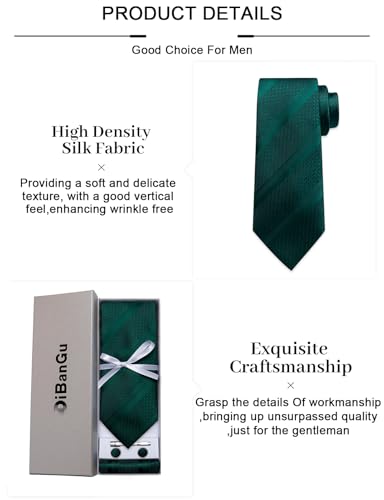 Image of DiBanGu Mens Striped Tie Silk Woven Necktie and Pocket Square Cufflinks Tie Clip Set Wedding Business Formal Gift Tie for Men
