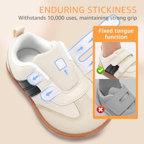 Toddler Wide Toe Box Shoes:Boys Barefoot Shoes Kids Walking Shoes Boy Sneakers Non-Slip Zero Drop Shoes,Toddler First Walking Shoes Comfort Tennis Outdoor Activities Beigewhite Toddler6 — view 6